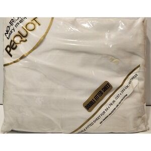 Springs Mill Perquot No Iron Luxury Muslin Double Fitted Sheet White  NIP